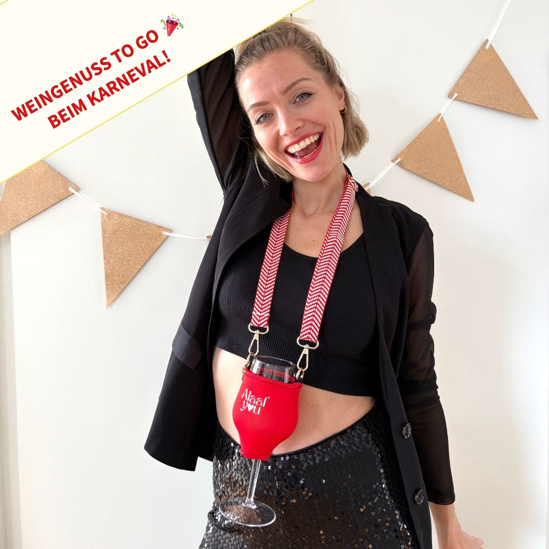 Limited "Alaaf you" Weinglashalter mit Glas für fröhliche Karnevalsmomente