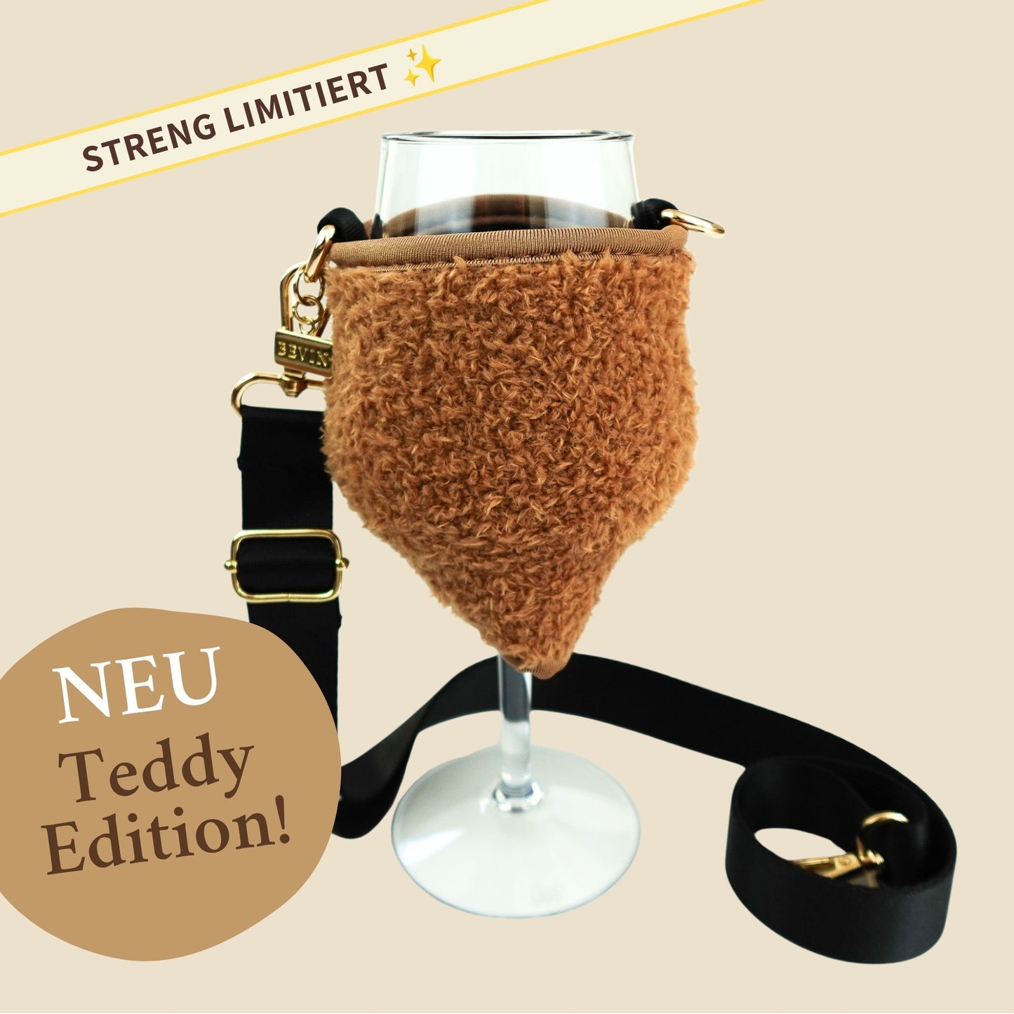 Limited Teddy Weinglashalter mit Glas für kuschelige Weinmomente