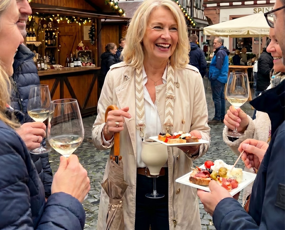 Frau auf Weihnachtsmarkt mit VINHOLDER
