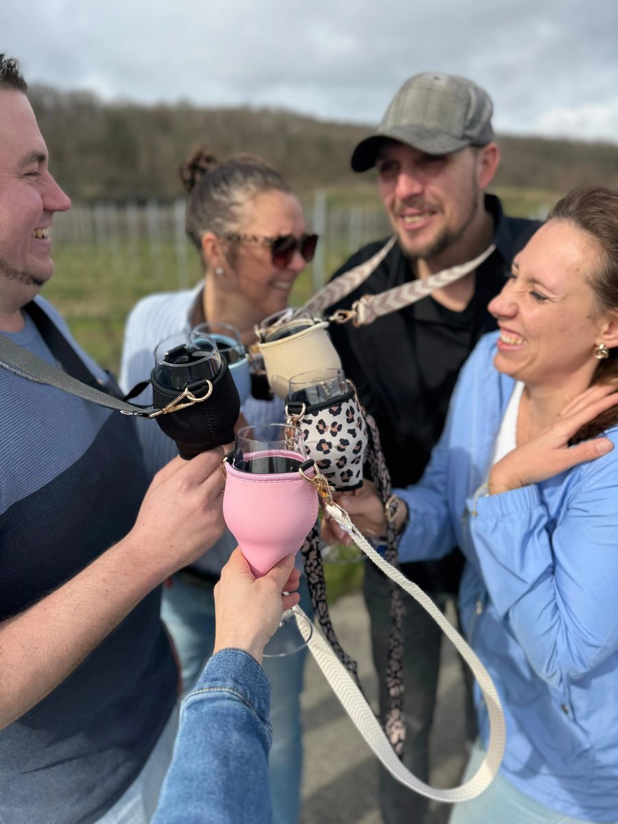 Gruppe beim Anstoßen im Weinberg – Herbst-Weinfest